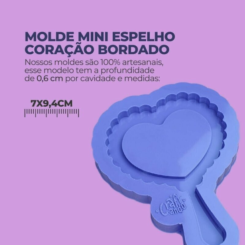 Molde de Silicone Para Resina Epóxi Mini Espelho Coração Bordado - Imagem 2